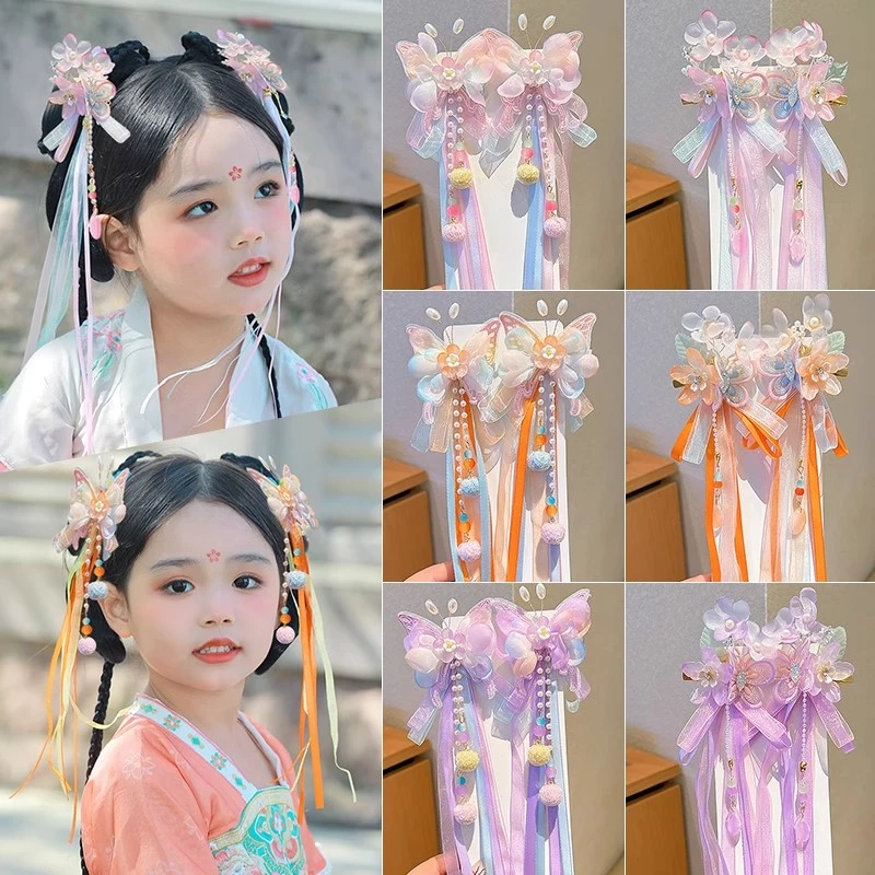 中国风发饰流苏公主发夹2025年夏季古风超仙飘带儿童女童发卡头饰