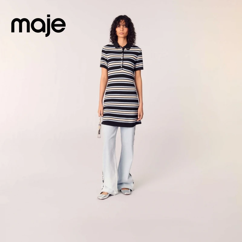 Maje2025早秋新款女装法式时尚短袖修身短款针织连衣裙MFPRO04028