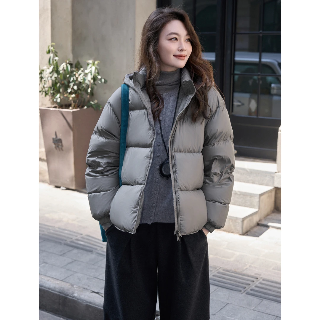 CKOUCCOO/扣蔻匈牙利90白鸭绒泡芙羽绒服2025冬季小个子连帽外套