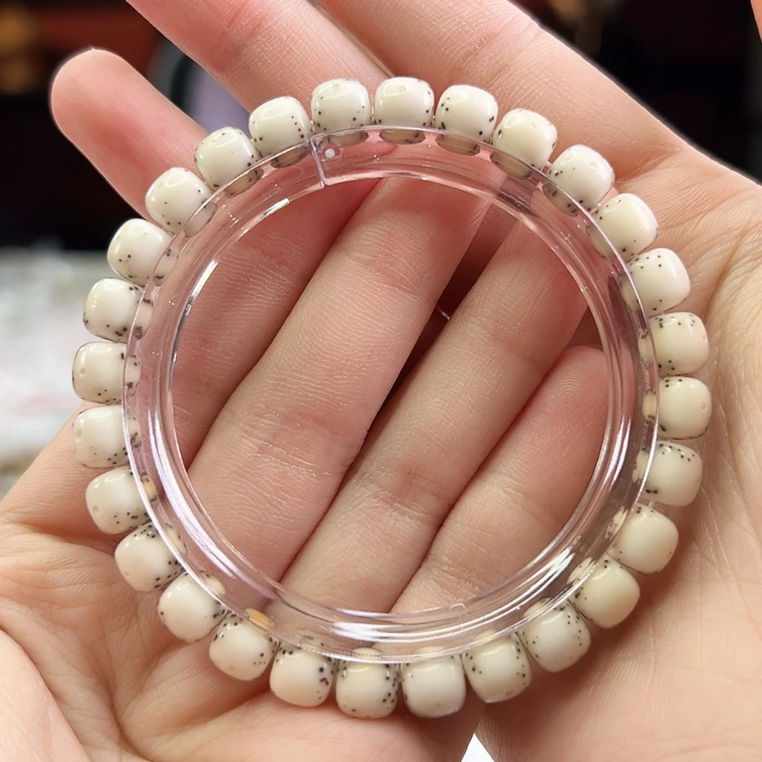 手串星月菩提Fqh8*7全玉化骨瓷白 大光头贯穿通体留白 颗粒星