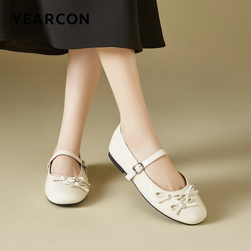 意尔康2025新款法式绝美小皮鞋蝴蝶结气质玛丽珍鞋平跟百搭豆豆鞋