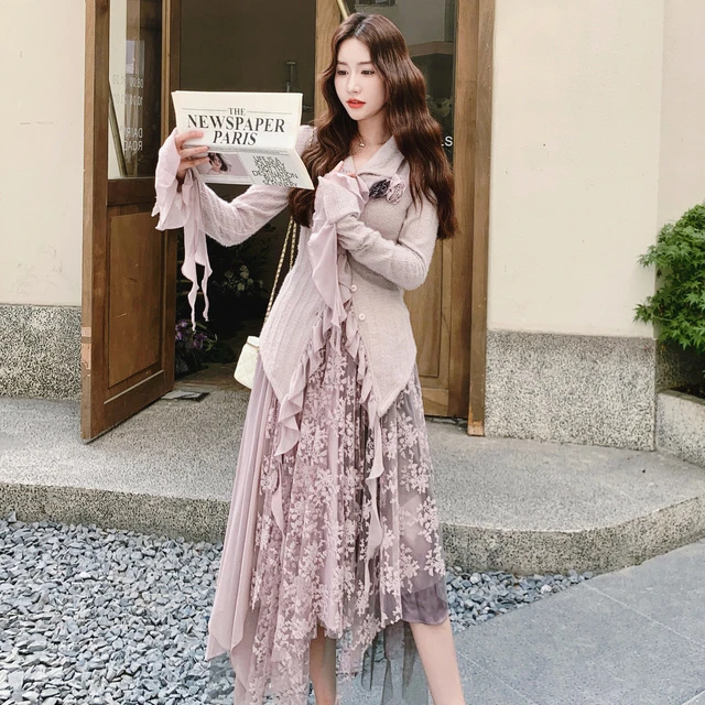 轻熟风覆古绝美针织开衫套装裙女秋季2025年新款蕾丝半身裙两件套