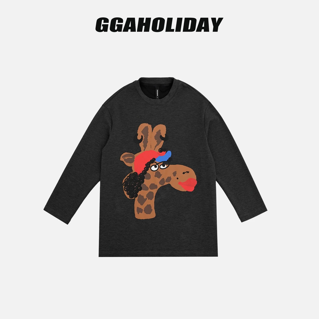 GGAHOLIDAY秋季时尚休闲百搭宽松长袖打底印花圆领卫衣-154004