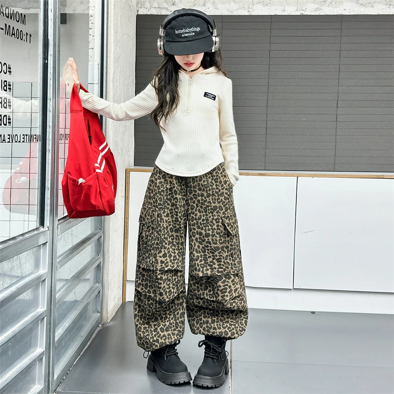 女孩爵士舞服装jazz美式辣妹豹纹工装裤hiphop舞蹈服少儿街舞潮服