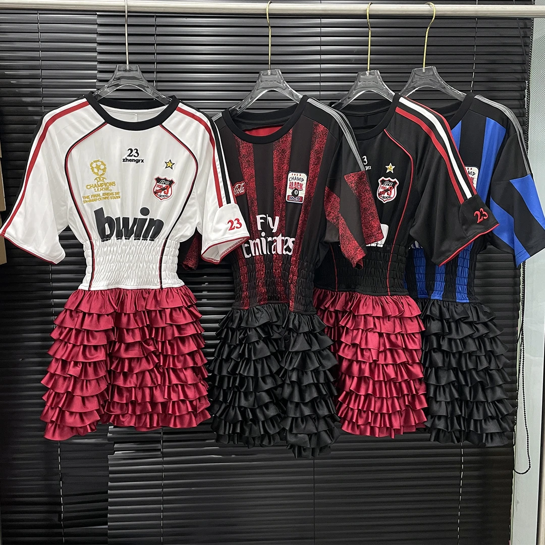 付新博女装球衣设计连衣裙女小众时尚拼接撞色收腰蛋糕短裙14731