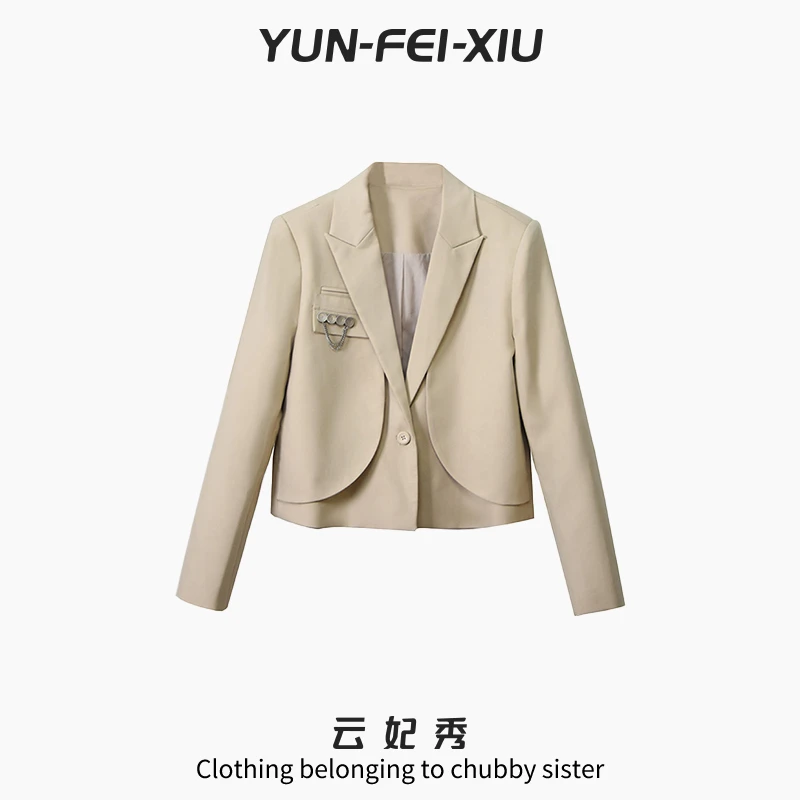 云妃秀大码女装外套气质遮肉百搭西装领时尚西服外套秋季32117