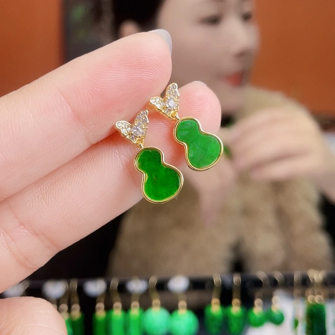 翡翠银S925镶嵌耳饰