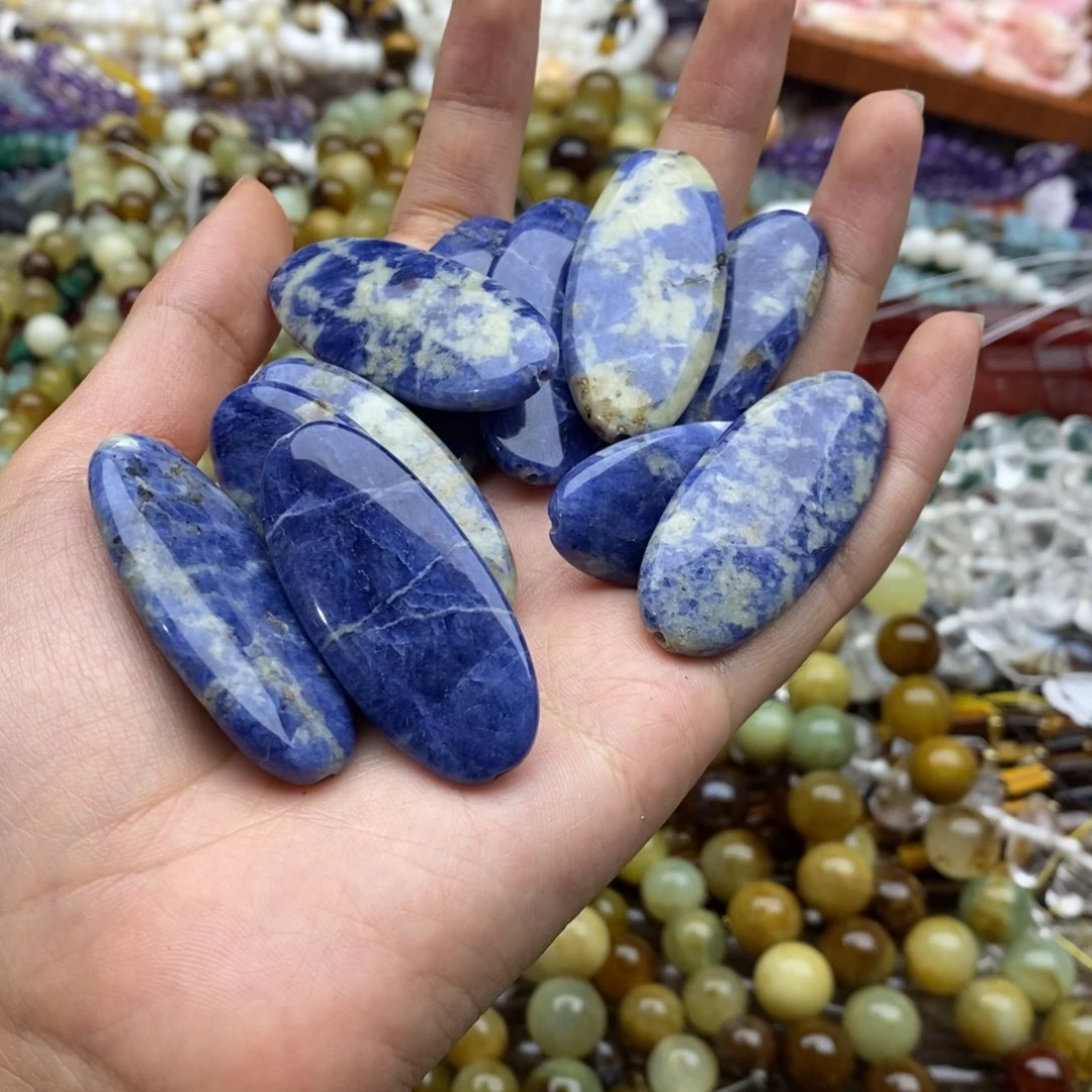 未镶嵌玛瑙/玉髓珠宝半成品五个20×40mm蓝纹石大蛋片