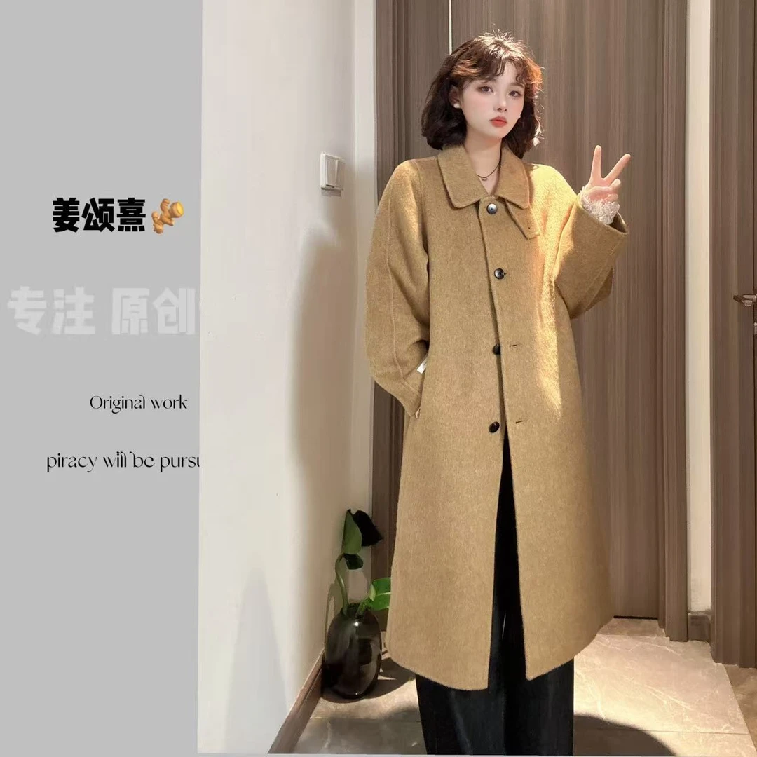经典复古英伦风温柔时尚优雅百搭单排扣长短款羊毛大衣 5506