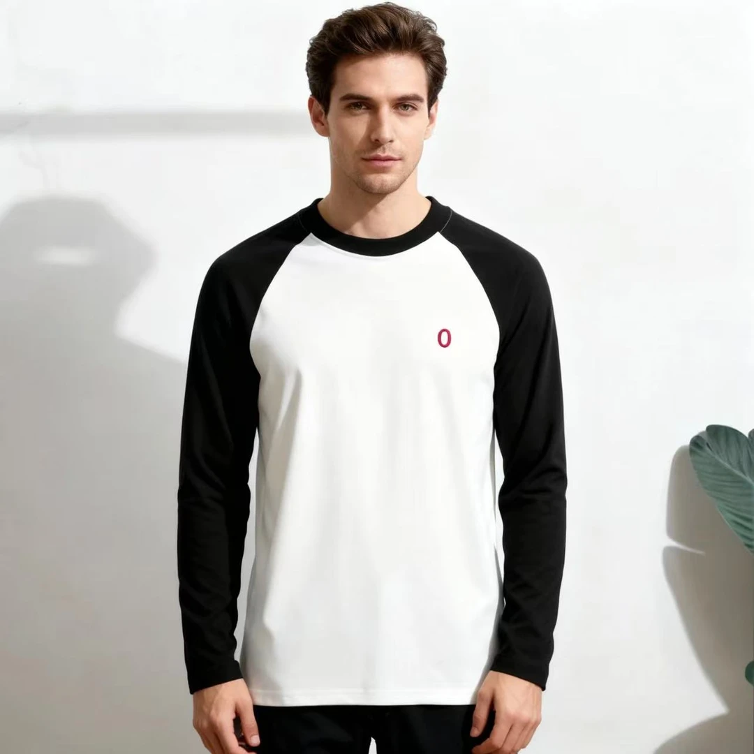 超细双面德绒秋冬男女插肩袖拼色长袖T恤打底衫 809-816