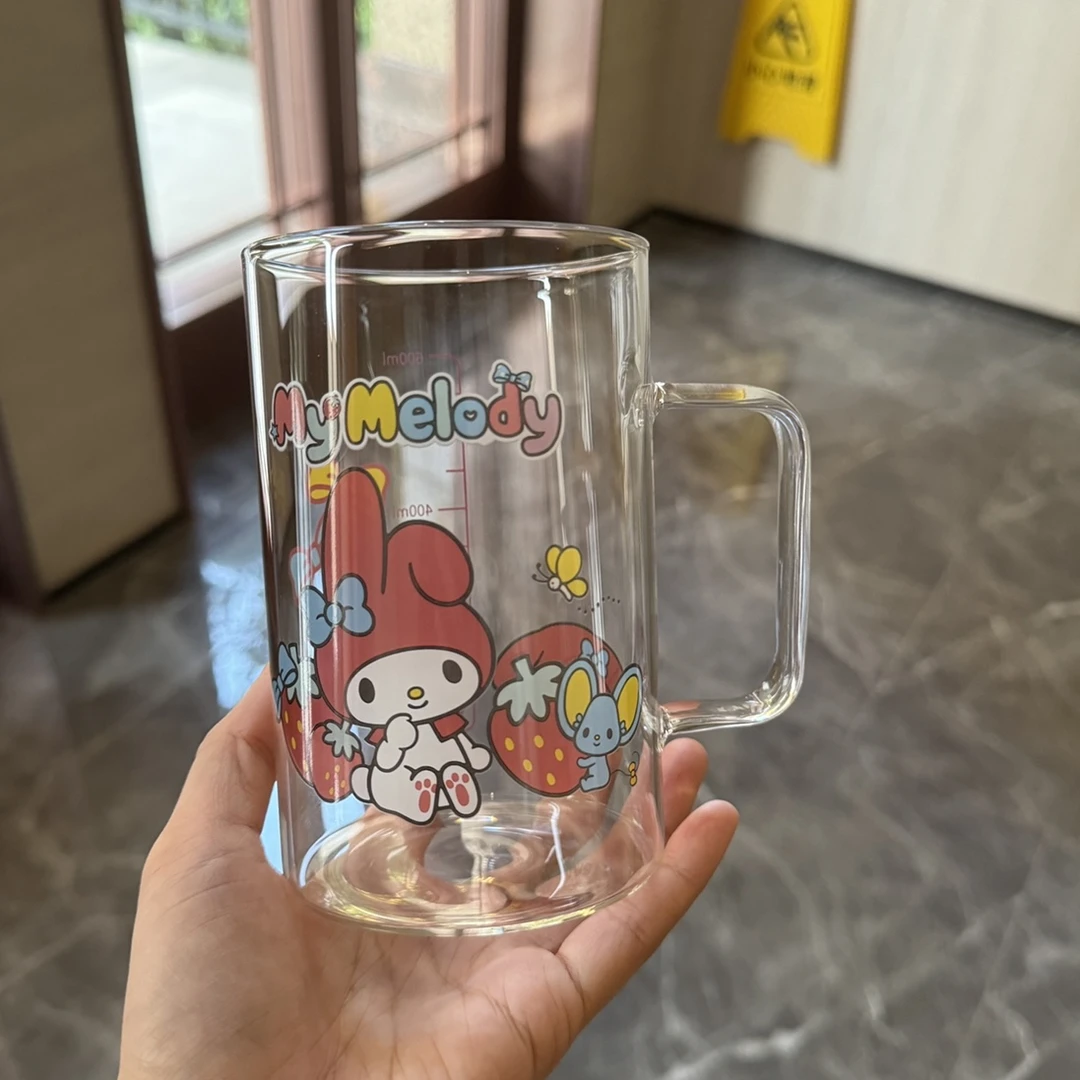 卡通玻璃水杯大容量带刻度玻璃杯可加热耐高温杯子600ml