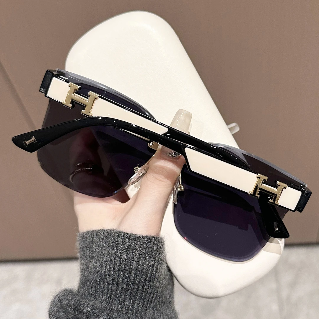 字母镜腿无框切边时尚太阳镜2024新款高级感轻奢小香风大框墨镜潮