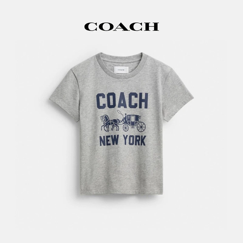 【新品】COACH/蔻驰 女士都市潮流简约百搭棉质马车图案T恤