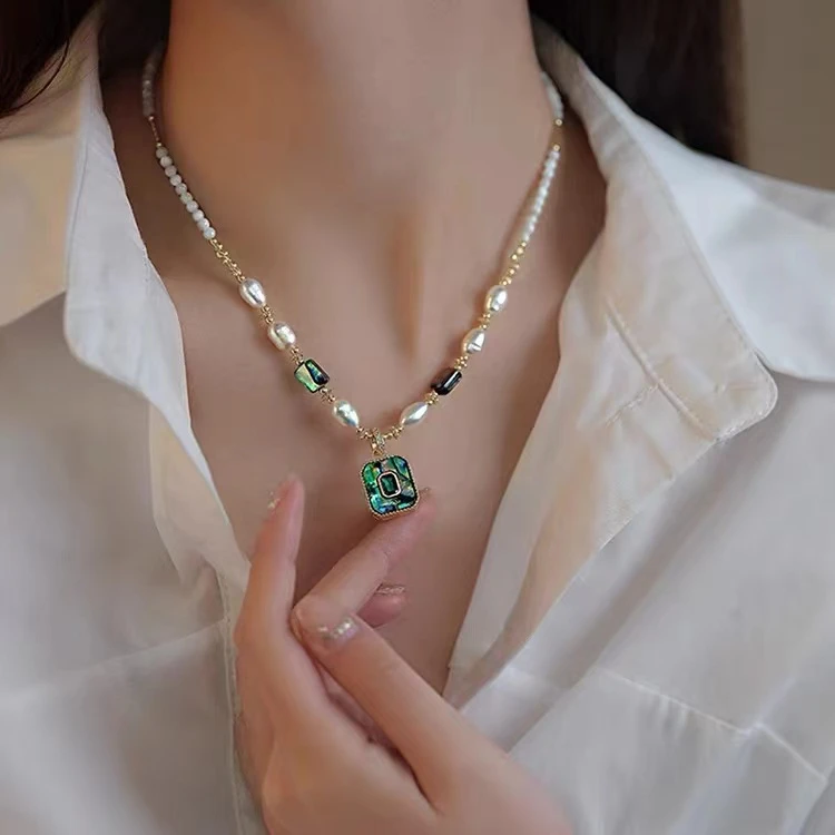 【江辰手作】鲍鱼贝吊坠珍珠项链爆款轻奢小众女士锁骨链女高级感