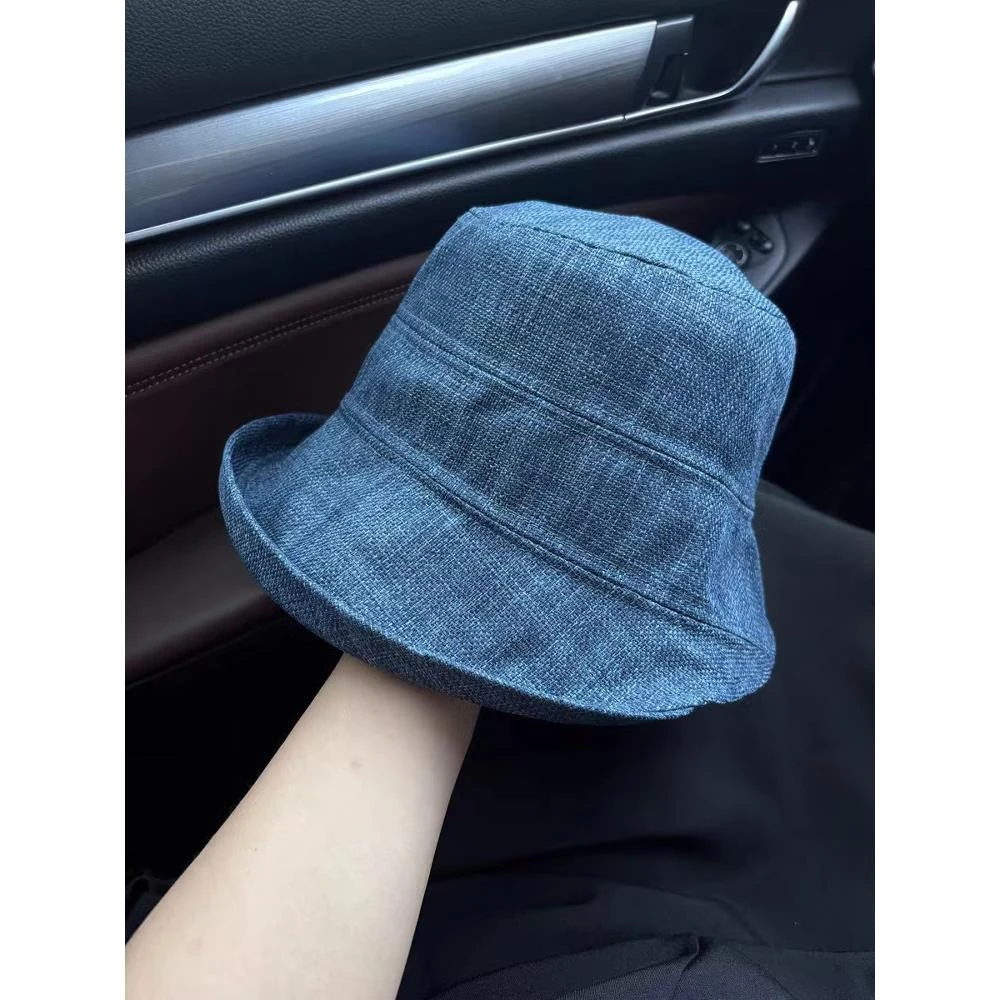 外贸货！日系出口复古蓝色防晒渔夫帽女春夏显脸小素颜百搭盆帽子