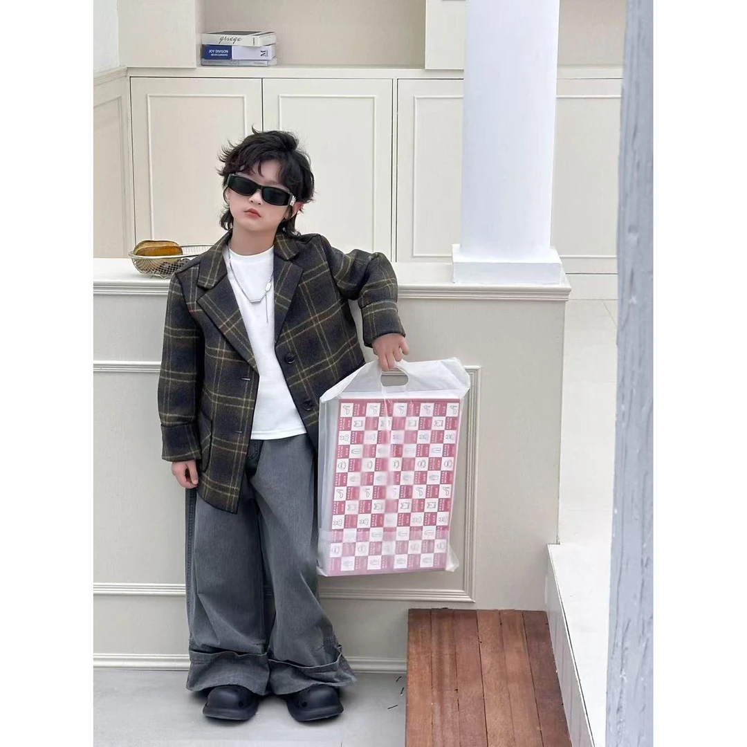 儿童2025春秋新款洋气格子外套B1258