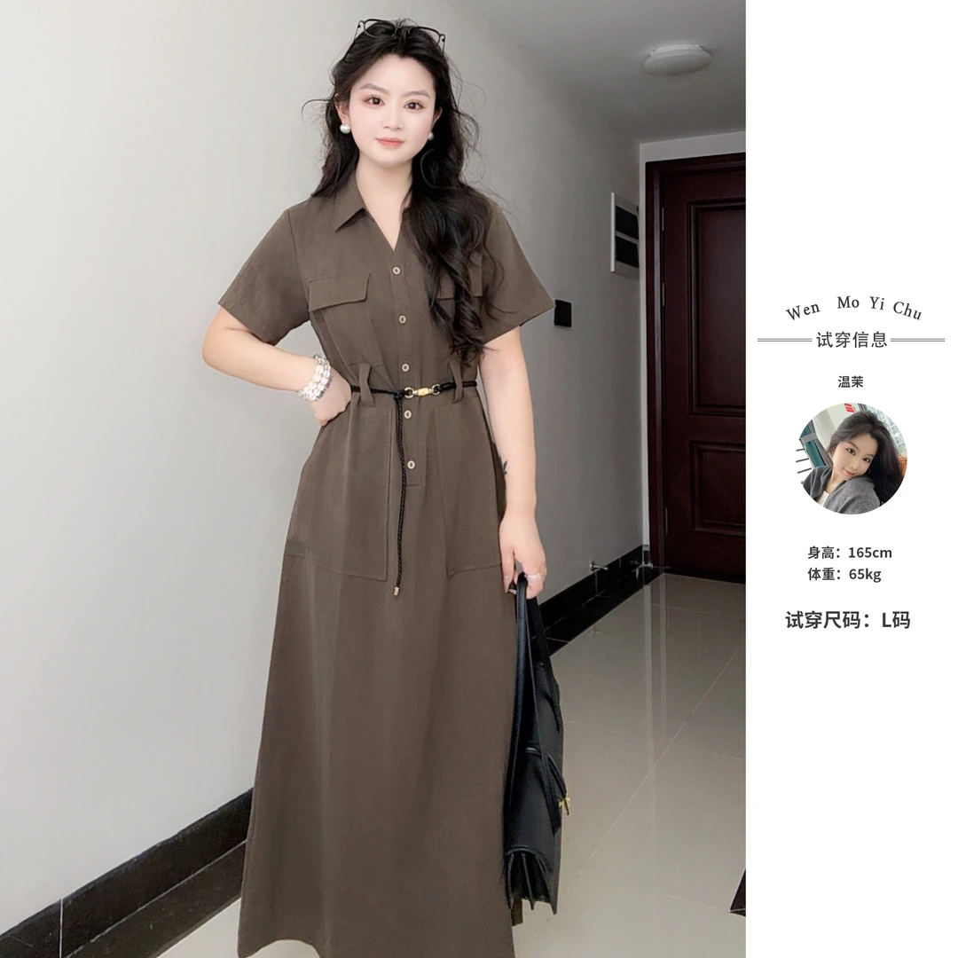 【温茉】极简主义气质正肩翻领通勤显瘦连衣裙有腰带252505+232483