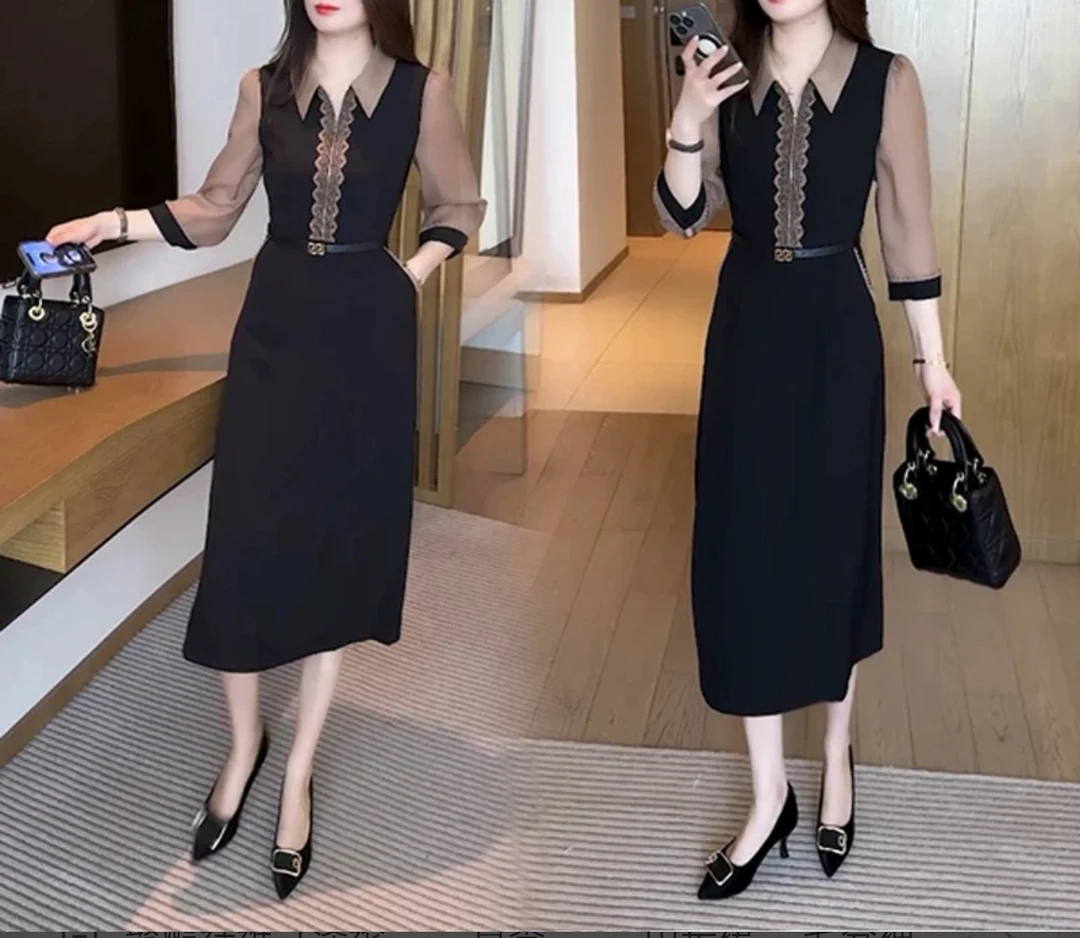 立芝2553七分袖连衣裙女夏季新款洋气减龄显瘦百搭收腰气质裙子