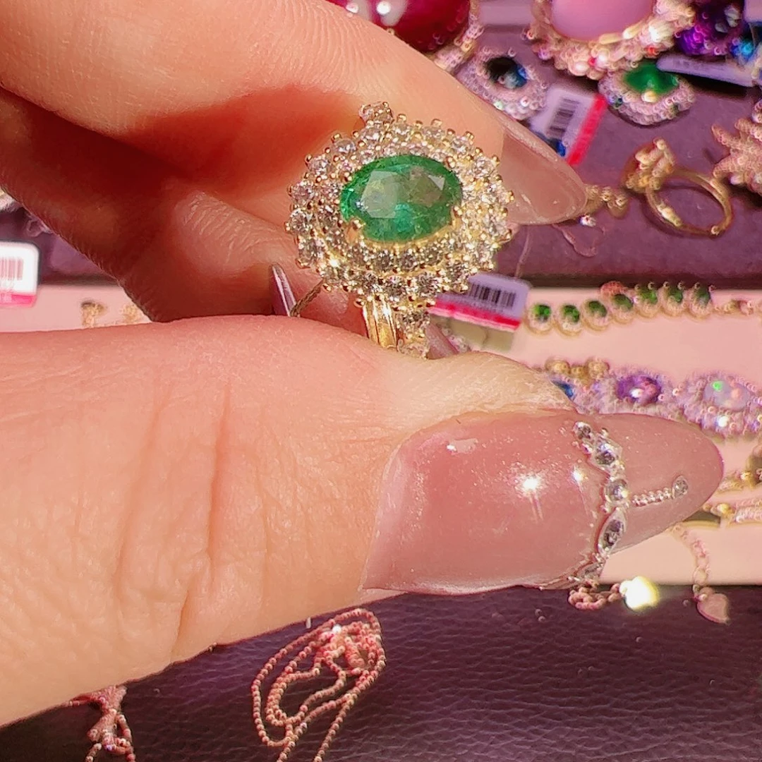 祖母绿戒指银S925镶嵌