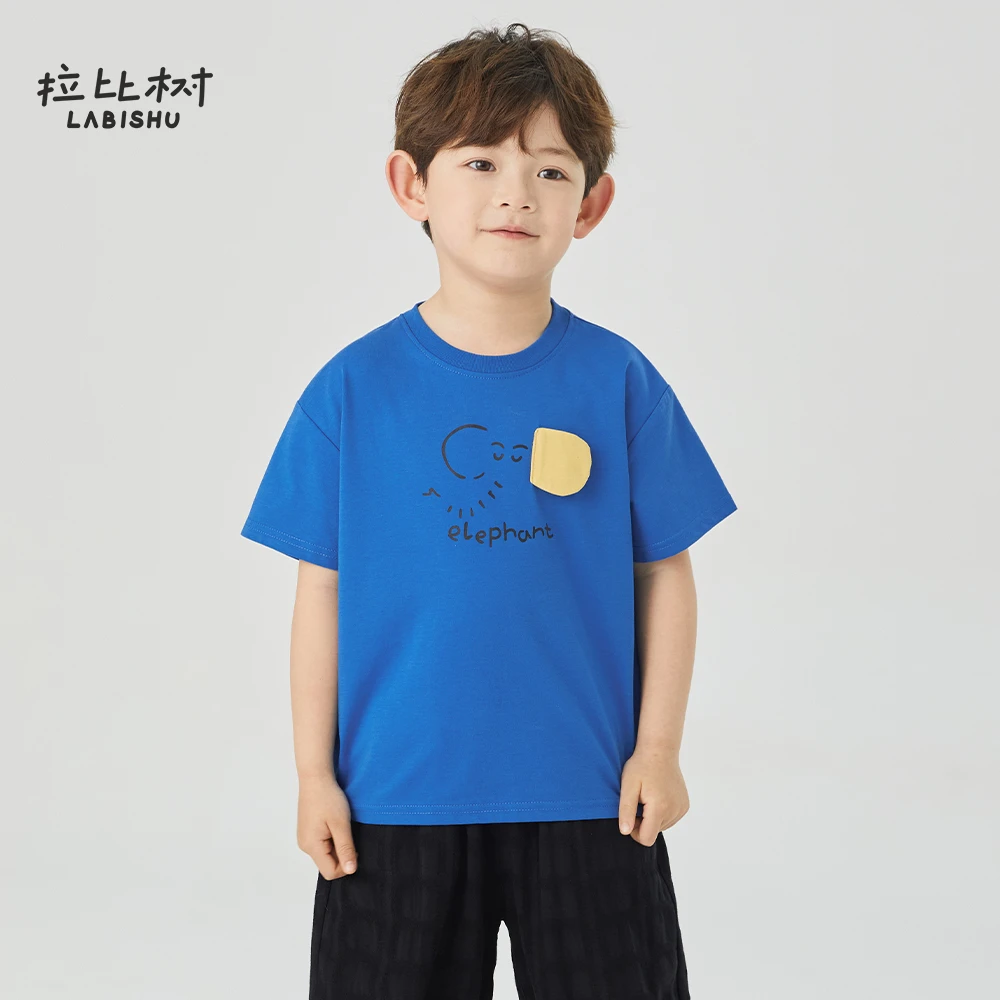 拉比树运动短袖夏季休闲风可爱宝宝圆领卡通T恤男童半袖洋气