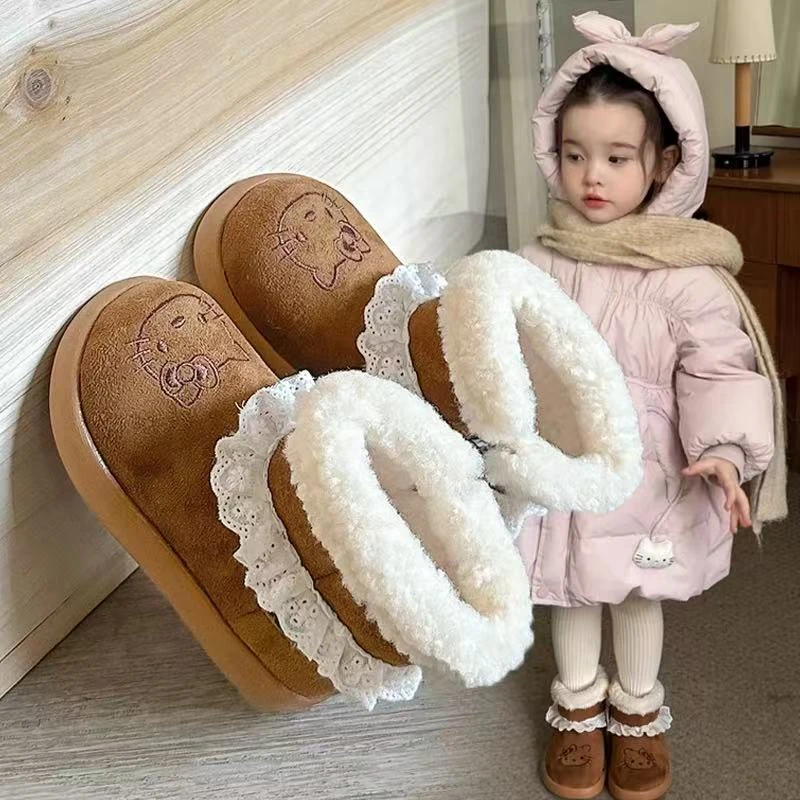 女童雪地靴加绒加厚保暖卡通棉靴2025冬季新款女孩公主短靴儿童靴