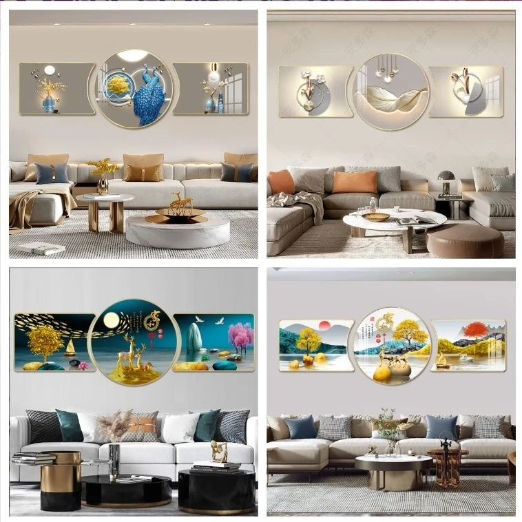 2025新款珠联璧合装饰画中式客厅沙发背景墙挂画现代简约晶瓷壁画