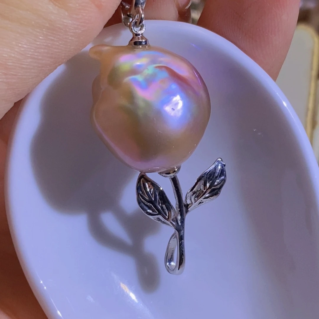 银S925镶嵌淡水珍珠天然淡水珍珠无染色无优化