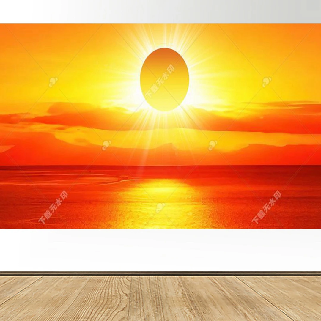 红太阳旭日东升装饰画沙发背景墙玄关海上日出财源滚滚自粘画hdm3