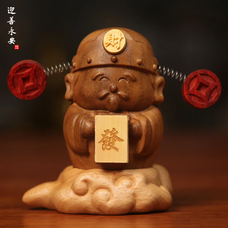 迎善永安财财小摆件木雕车载家居办公室小佛像创意车载装饰品车内