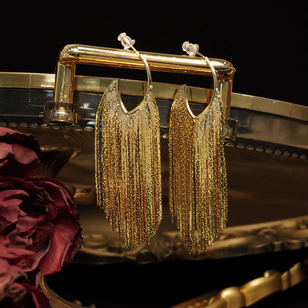 铜合金耳饰 【8382】耳钉 流金岁月波光粼粼长款流苏
