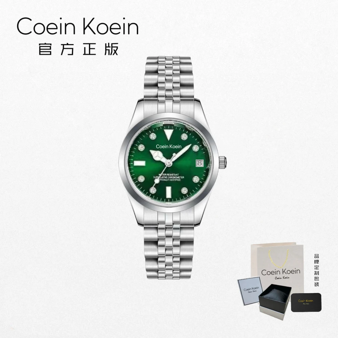 Coein Koein【官方正版】CK1277绿鬼经典商务夜光日历女士手腕表