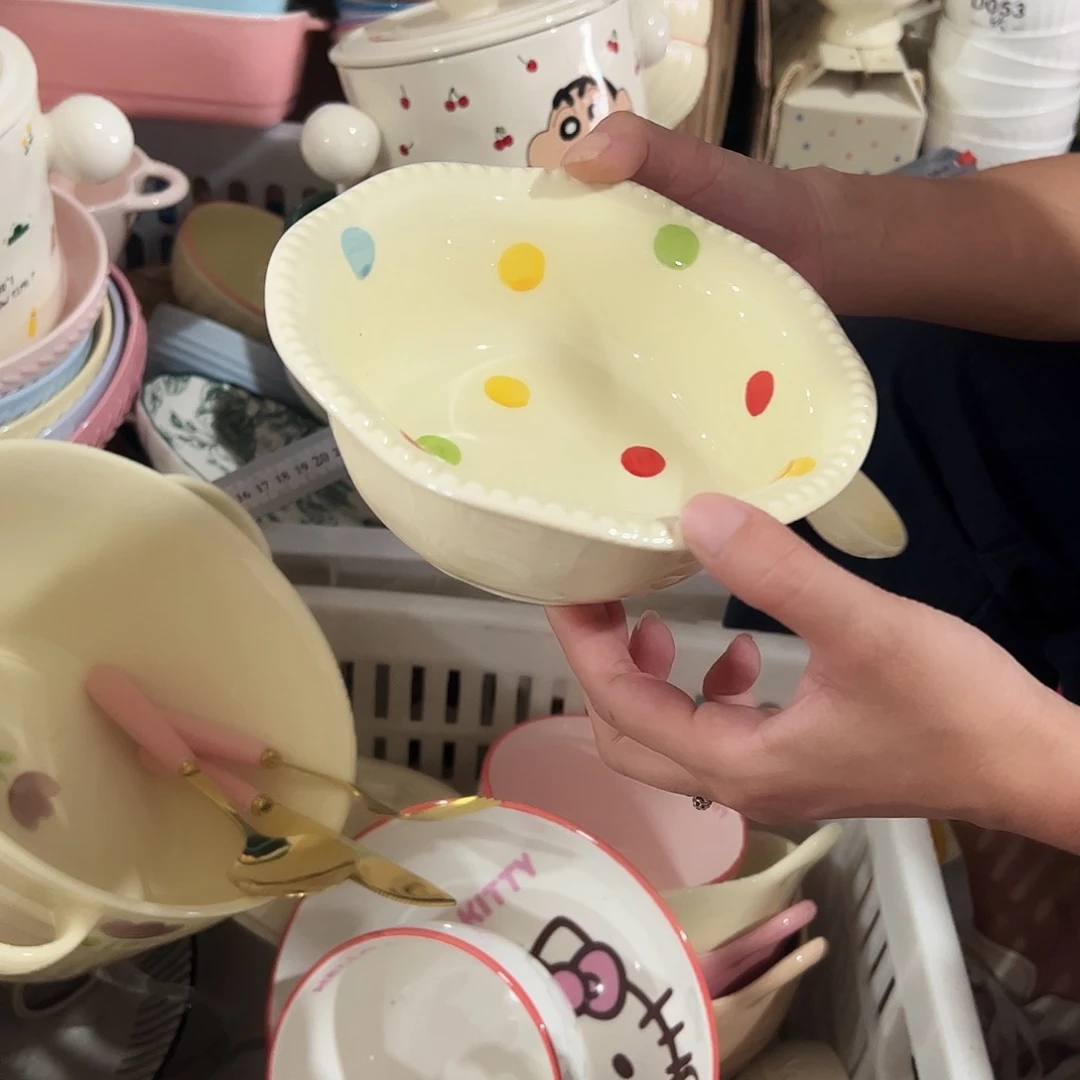 瓷片彩色波点6寸碗送勺子