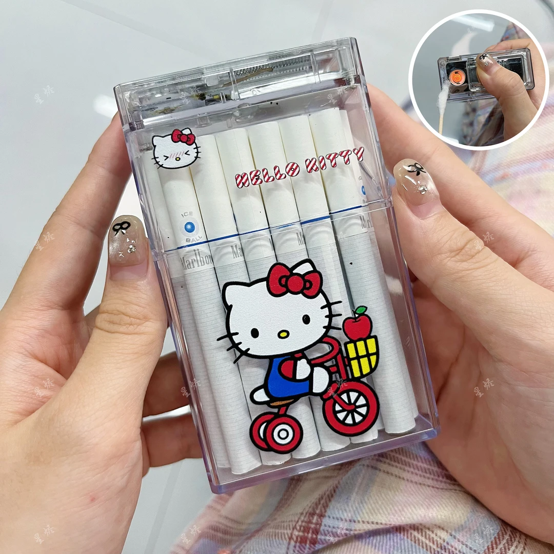 2025新款卡通凯蒂猫烟盒打火机一体防风个性网红可爱透明可充电款