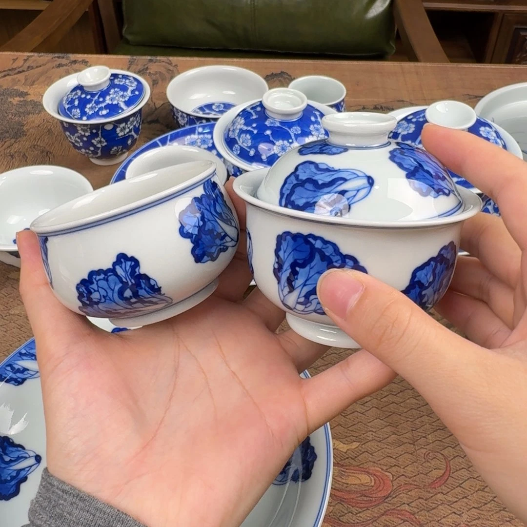摆件景德镇白菜 炉式杯 布袋盖碗