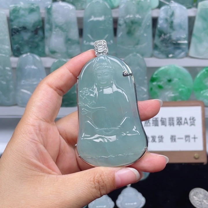 颈饰银S925镶嵌翡翠修**性素衣观音