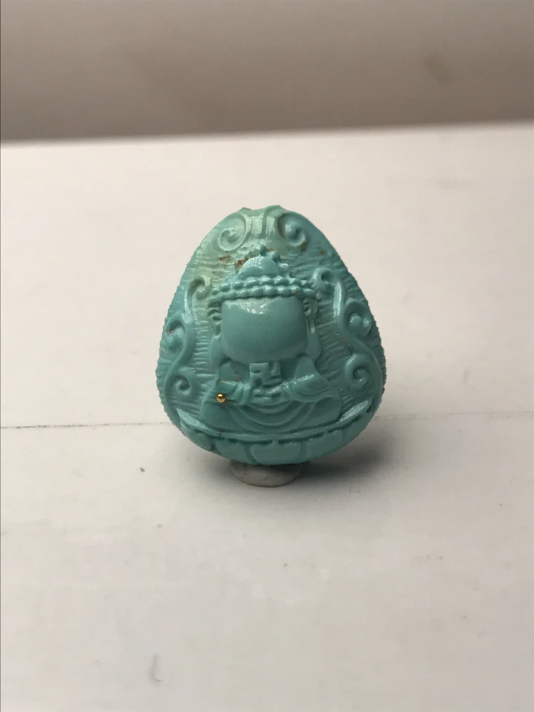 湖北原矿绿松石宝宝佛吊坠背云配饰高15+宽14+厚7+天地孔
