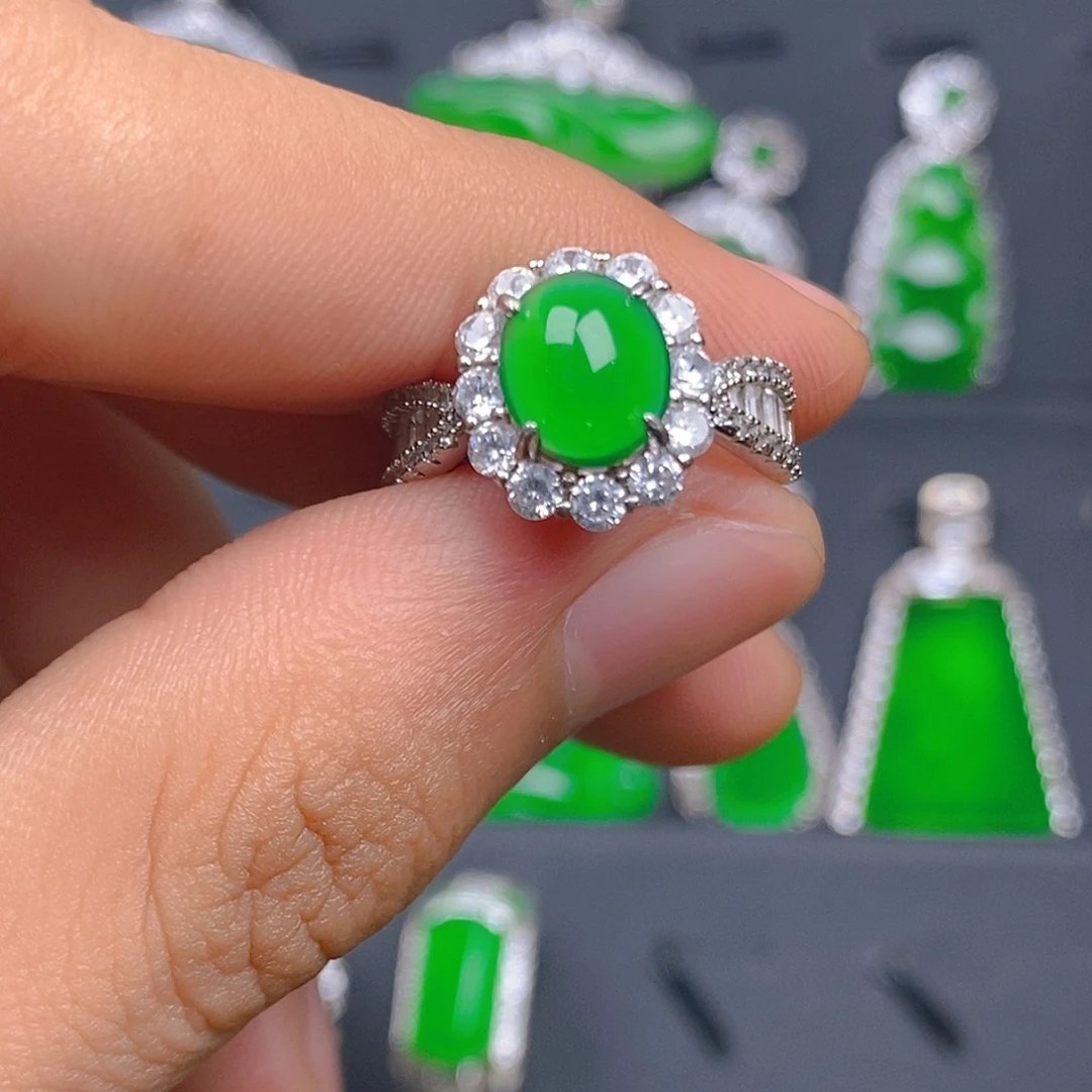 银S925镶嵌戒指翡翠戒指