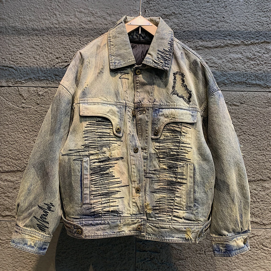 6702重工牛仔刺绣设计师真两件可脱卸羽绒