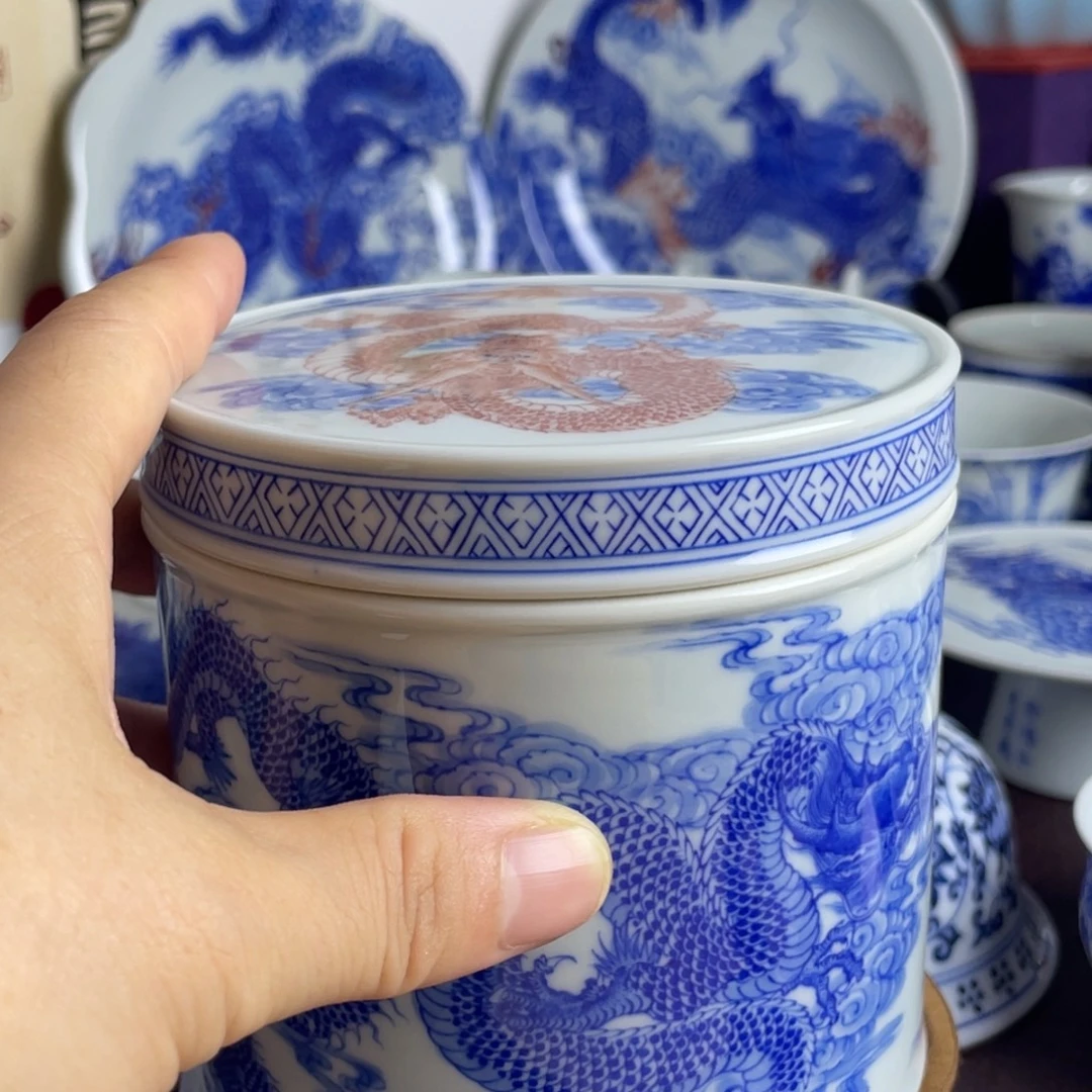 看***客景德镇青花五龙茶叶罐