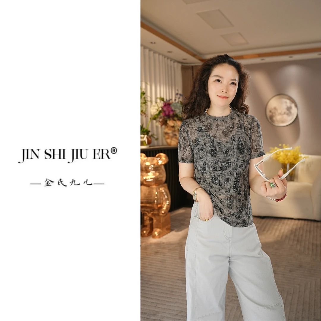 JIUER[灵犀]民族风提花刺绣圆领短袖T恤 显瘦气质百搭印花2901