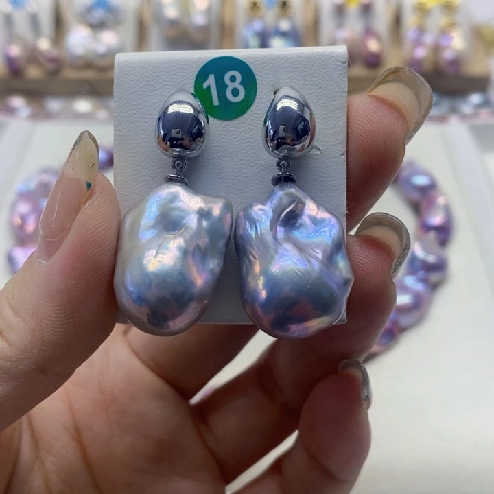 银S925镶嵌耳饰淡水珍珠白****a