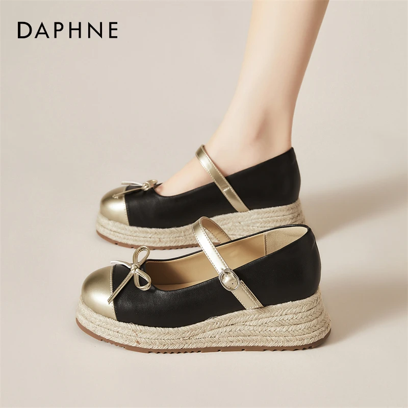 Daphne/达芙妮坡跟厚底玛丽珍鞋女复古浅口单鞋一字扣配裙子女鞋