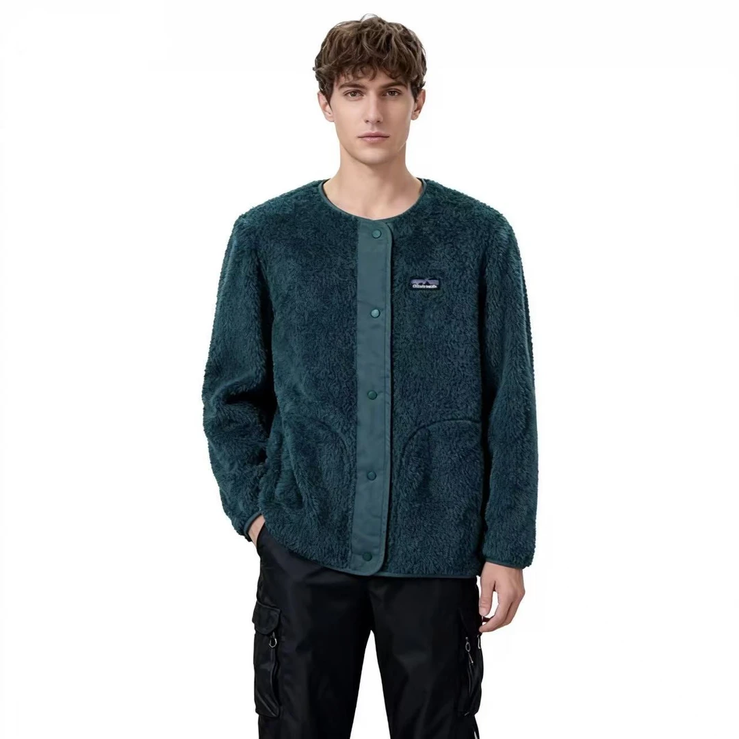 男女情侣同款休闲保暖圆领开衫抓绒衣外套 D11