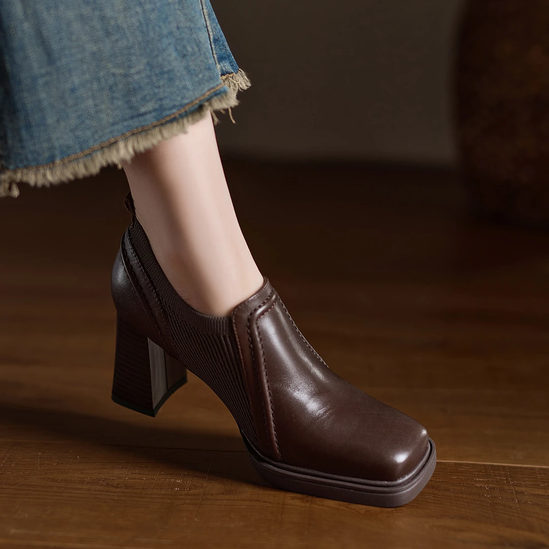 小个子手工女鞋7.2cm~一脚蹬小皮鞋2025爆款舒适方头单鞋气质鞋子