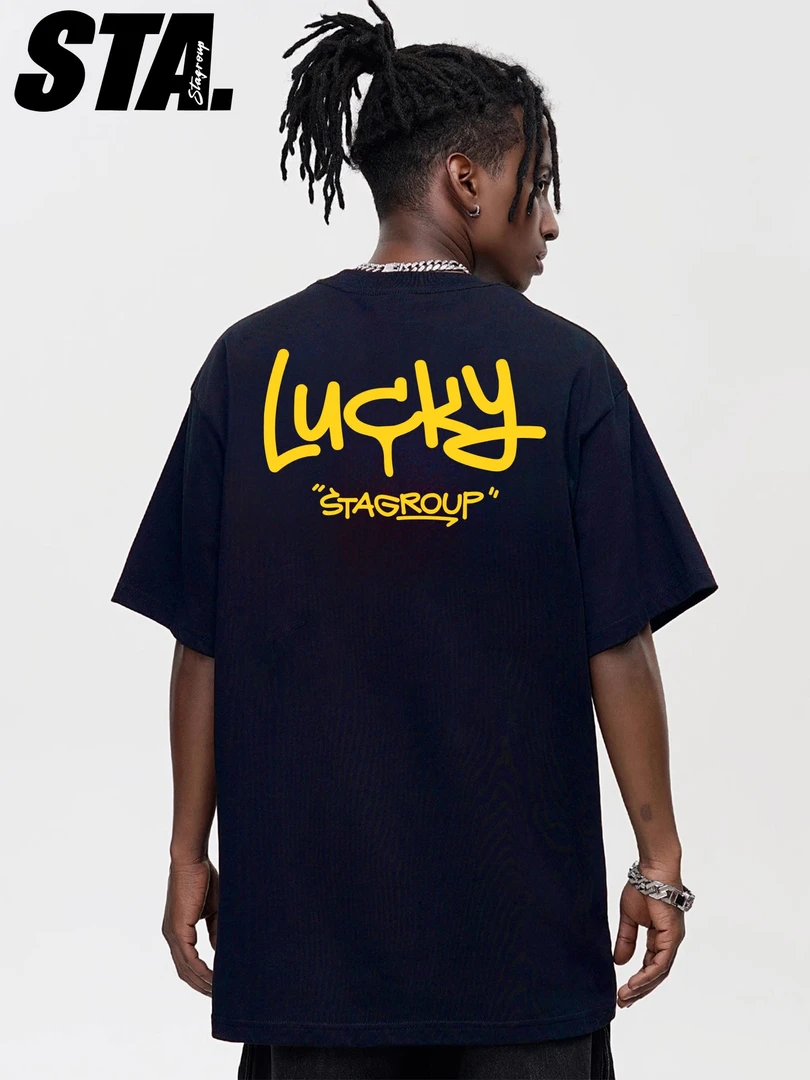 STA2025夏季经典基础LUCKY幸运印花圆领纯棉短袖T恤宽松休闲日常