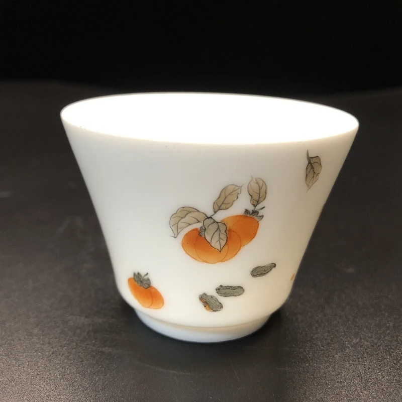 1.4a/N100130/00519/好事发生粉彩柿子马蹄杯/口径6.5高50/75CC