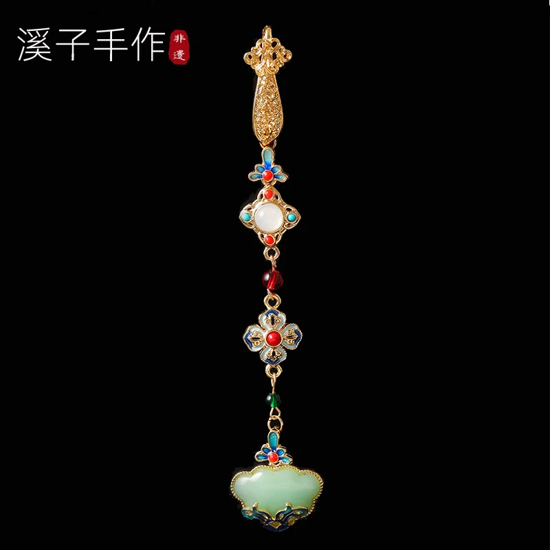 铜合金珐琅胸针 新中式旗袍压襟平安扣挂饰流苏吊坠汉服胸前挂件