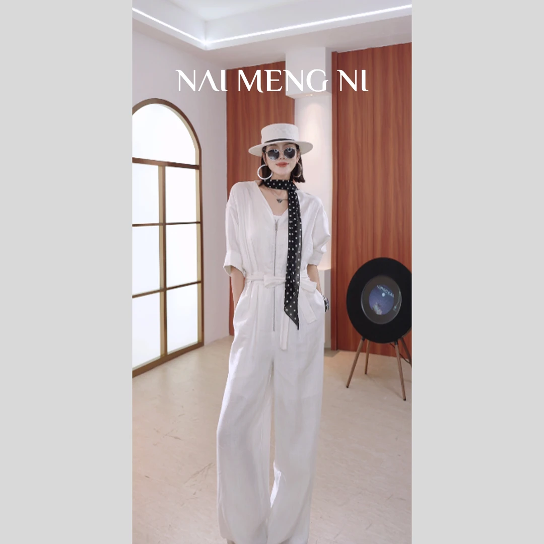 NMN王火火&夏季时尚轻奢气质计师新款女装轻薄小众连体裤26N26022