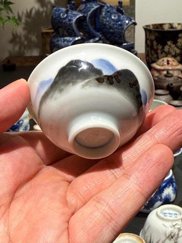 初代平安白瓷手绘竹泉主人杯釉里红茶杯瓷杯白釉品茗杯茶具陶瓷