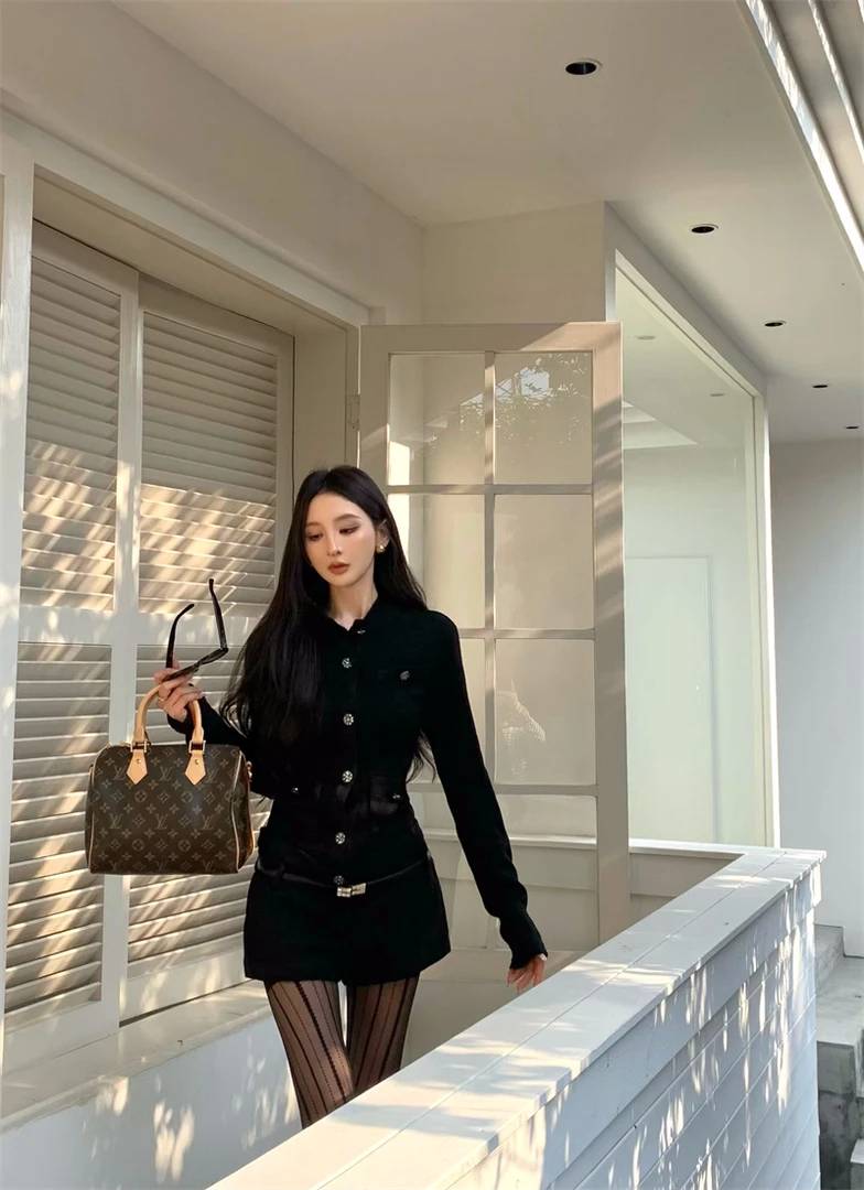 千金设计感气质收腰显瘦连体短裤#22770小众炸街高级感女装黑色